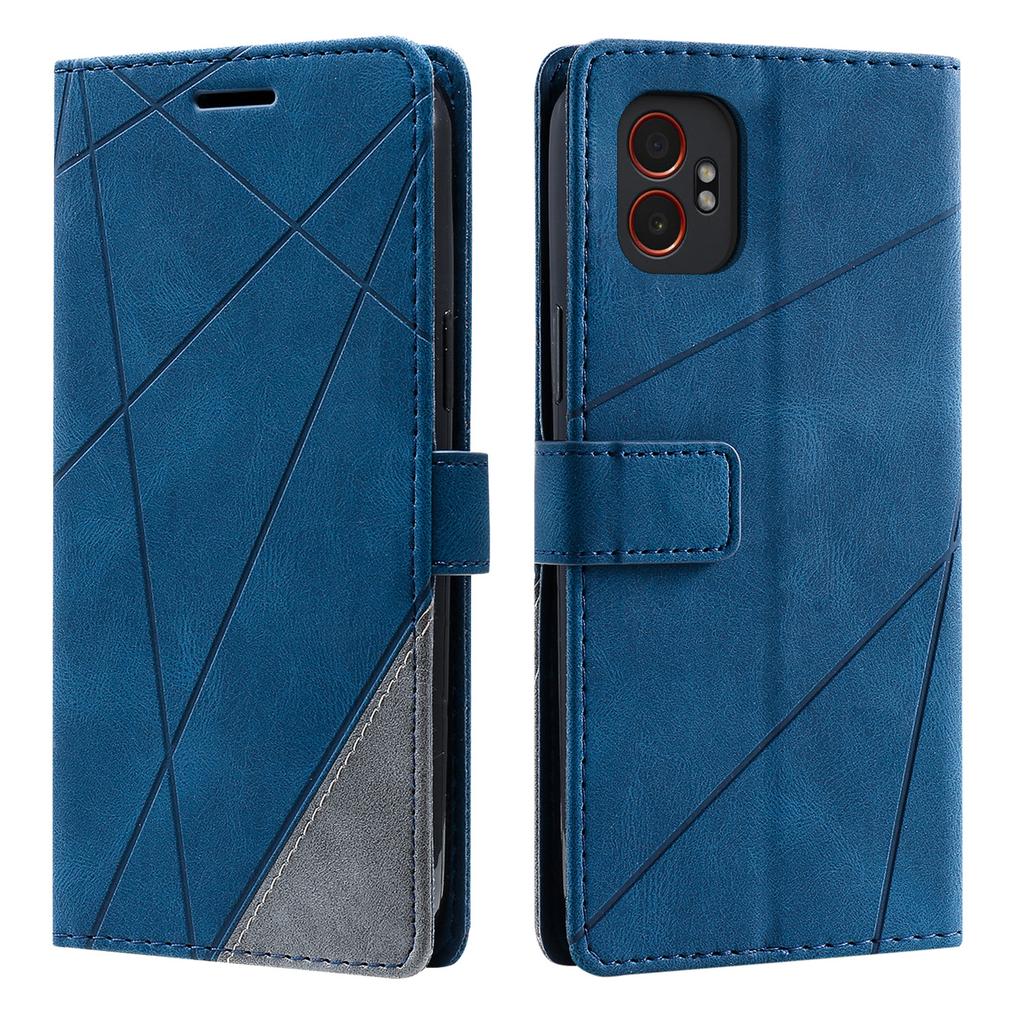 For Samsung Galaxy XCover7 Pro Case Imprinted Lines PU Leather Splicing Wallet Phone Cover with Wrist Strap