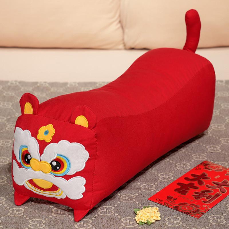 

Awake Lion And Tiger Pillow With Embroidery Design For Daily Kids And Gift Teens LionRed