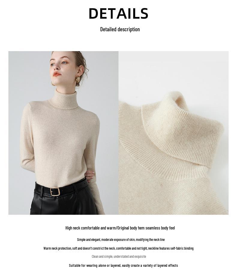 Women's Cashmere High Neck Slimming Sweater - Long Sleeve, Warm, Elegant Autumn/Winter Knitwear Top