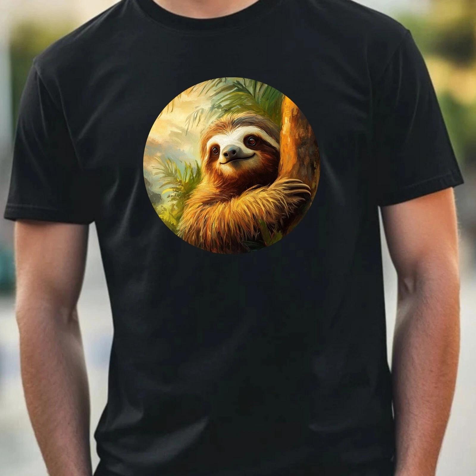 T-Shirt Herren Faultier Portrait Motiv Baumwolle Größe XS bis 5XL S