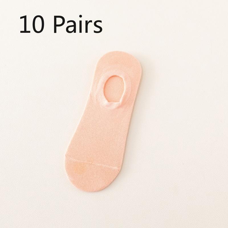 10 Pairs of Spring and Summer Models of Invisible Boat Socks Silicone Thin Mouth Does Not Fall Off the Heel Candy Colour Female Short Socks