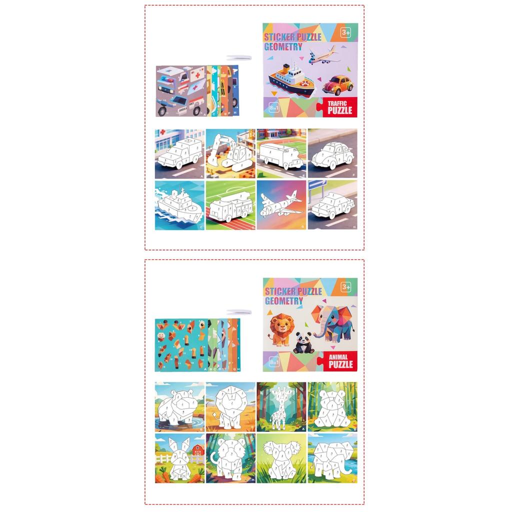 6 Patterns Puzzle Stickers Crafts for Kids Sticker Painting Gift Party Favor Creations Dinosaur Animal Vechile Art Play for Kids