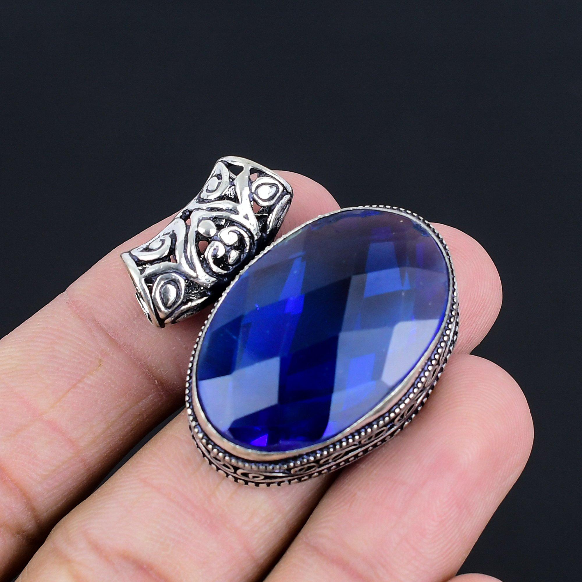 

Подвеска из стерлингового серебра 925 пробы с драгоценным камнем London Blue Topaz 1,38 дюйма синий