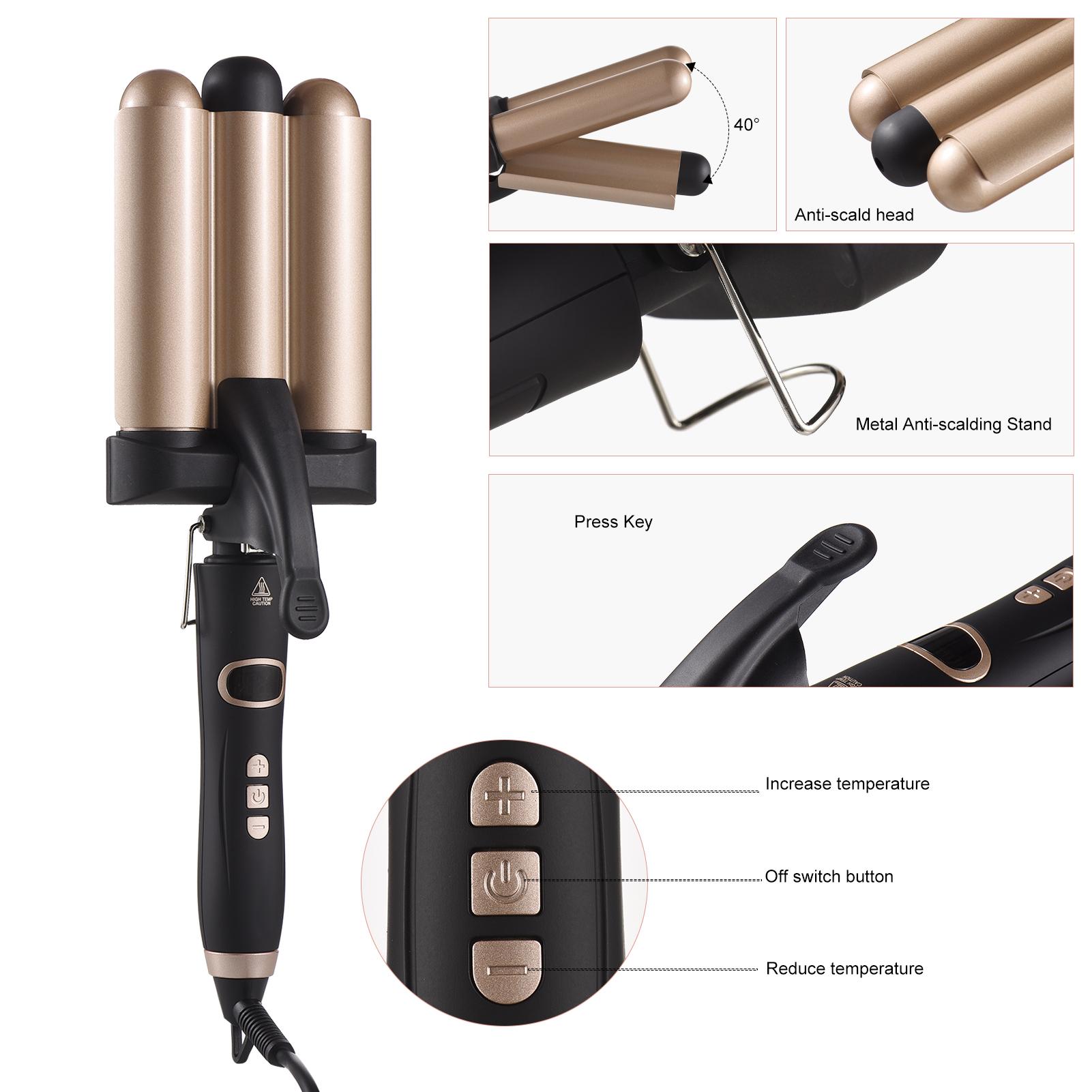 Hair Curling Iron 3 Barrel 32mm Hair Waver Hair Curler Temperature Adjustable LCD Temp Display Hair Styling Tool