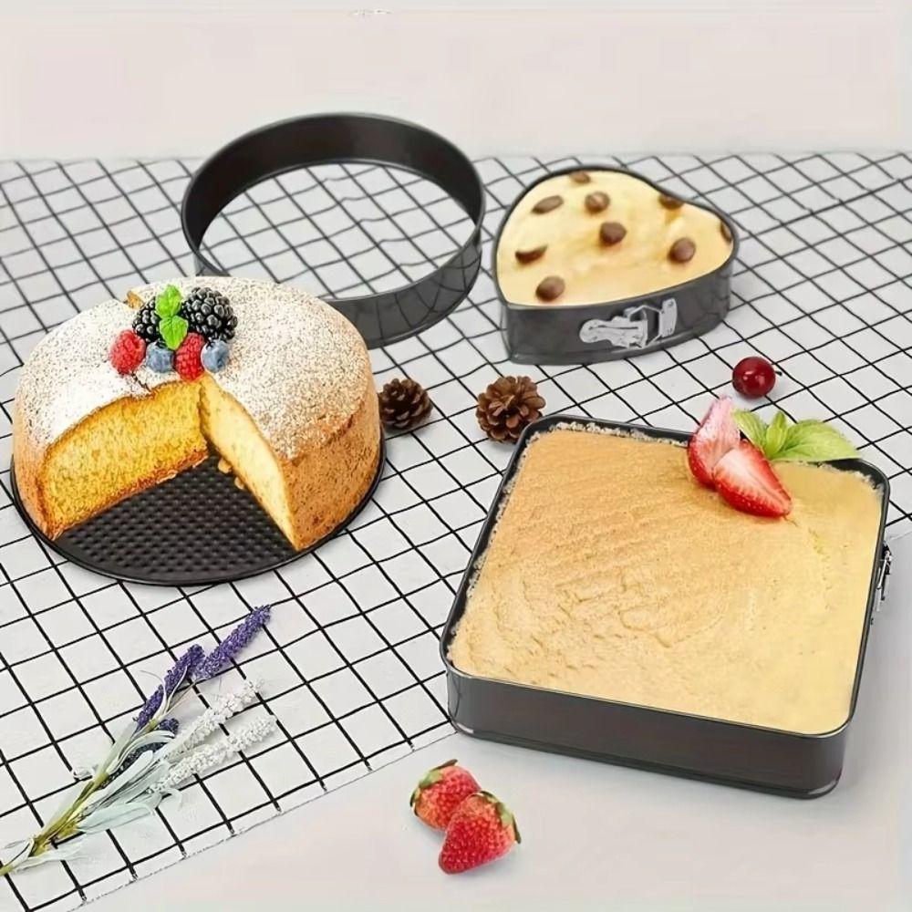 3pcs Carbon Steel Cake Embryo Mold Set Heart Round Square Live Bottom Baking Pan Tool  Home Kitchen