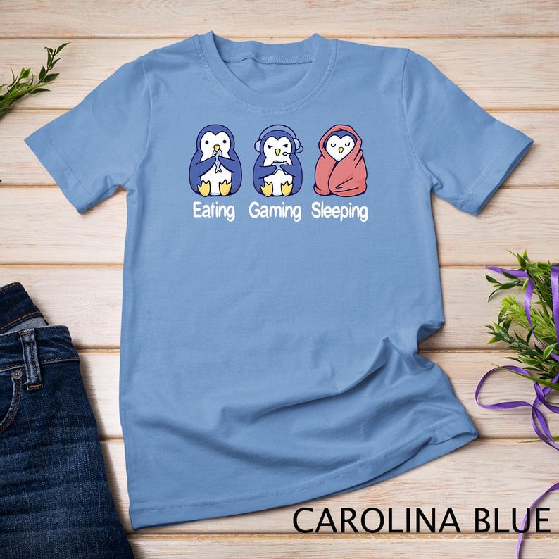 Eating Gaming Sleeping Penguin Three Penguins Cute Penguin T-Shirt 100