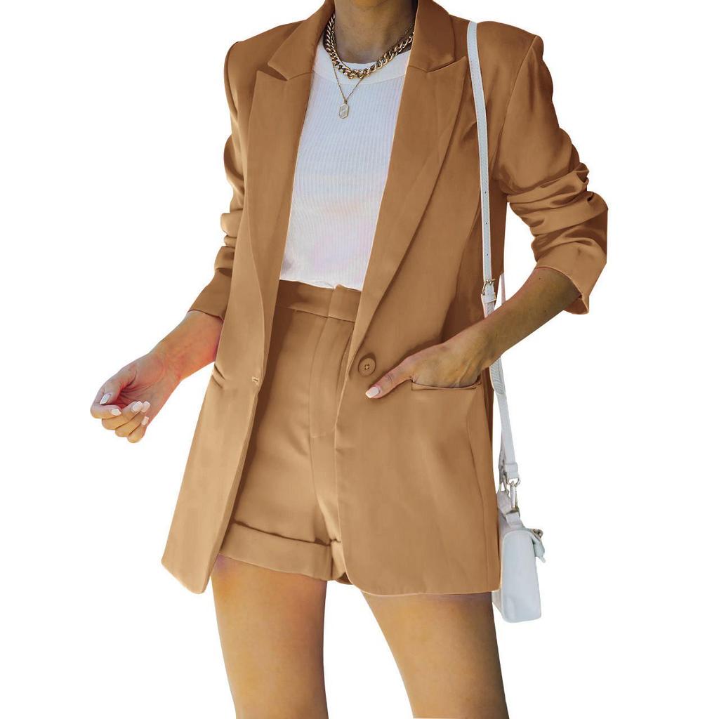 2023Wish European & American Women's Fashion: Sexy Lapel Cardigan Top & Shorts Set