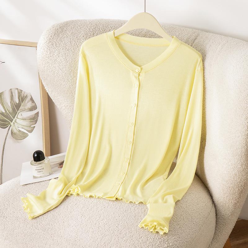 2026 Hangzhou Women's Summer Mulberry Silk Lyocell Cardigan T-shirt: Sun Protection & Body Concealment