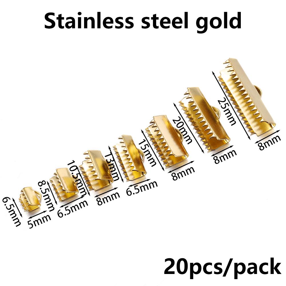 20/30 Stück Goldfarbene Edelstahl-Quetschperlen-Endstück-Schnallen-Spitzen-Verschlüsse für DIY Halsketten-Armband-Schmuckherstellung Zubehör