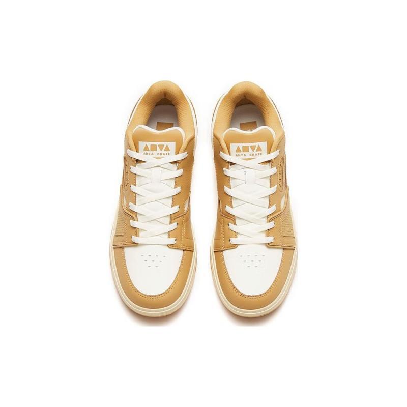 Anta Qiuyou Slip-Resistant Cushioning Wear-Resistant Low-Top Skateboard Shoes White Brown Sneakers 112248026-2
