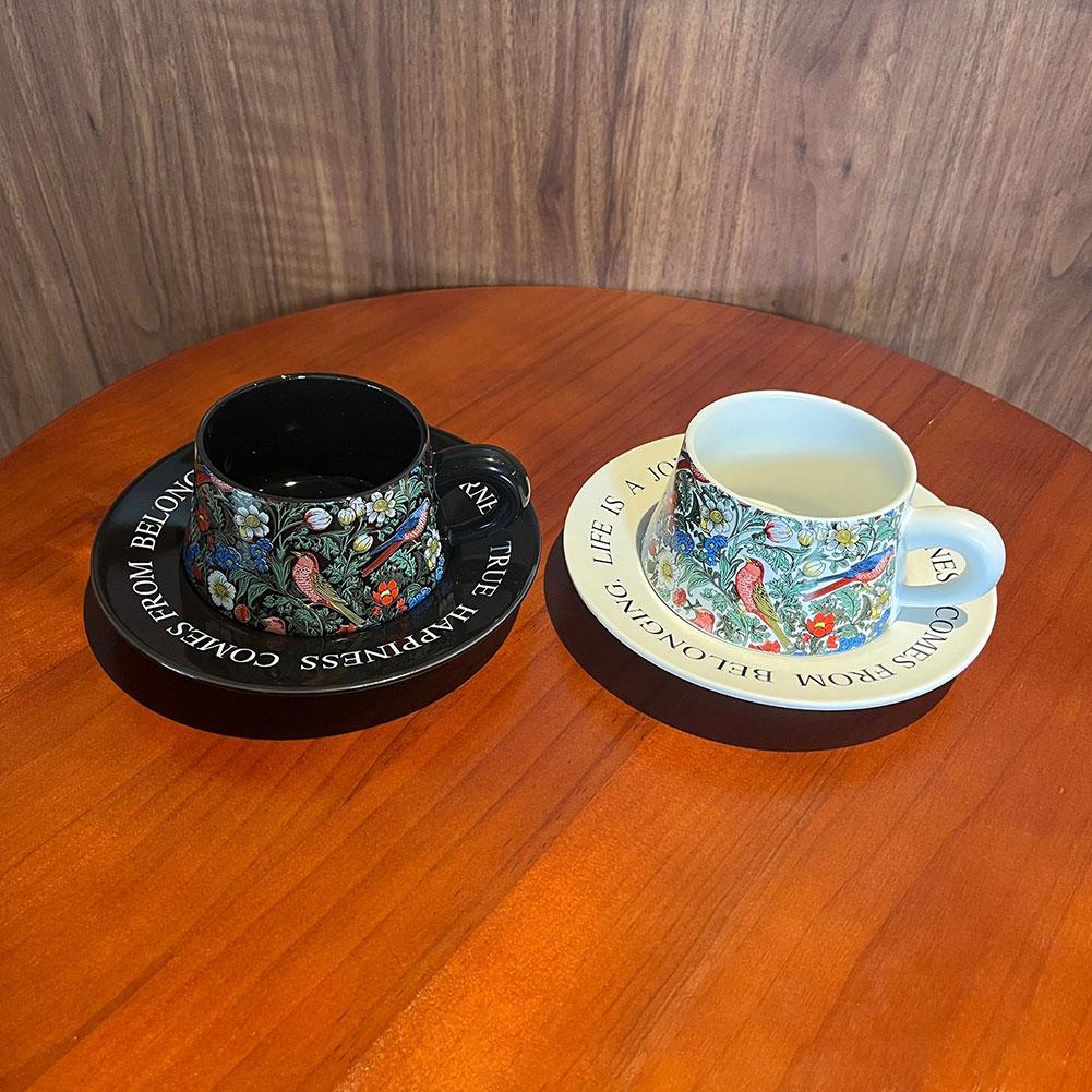 260ml Vintage Ceramic Coffee Cup,Elegant Floral Birds Teacups Set for Friends Family Gifts,Tea Cups with Saucer for Home Party