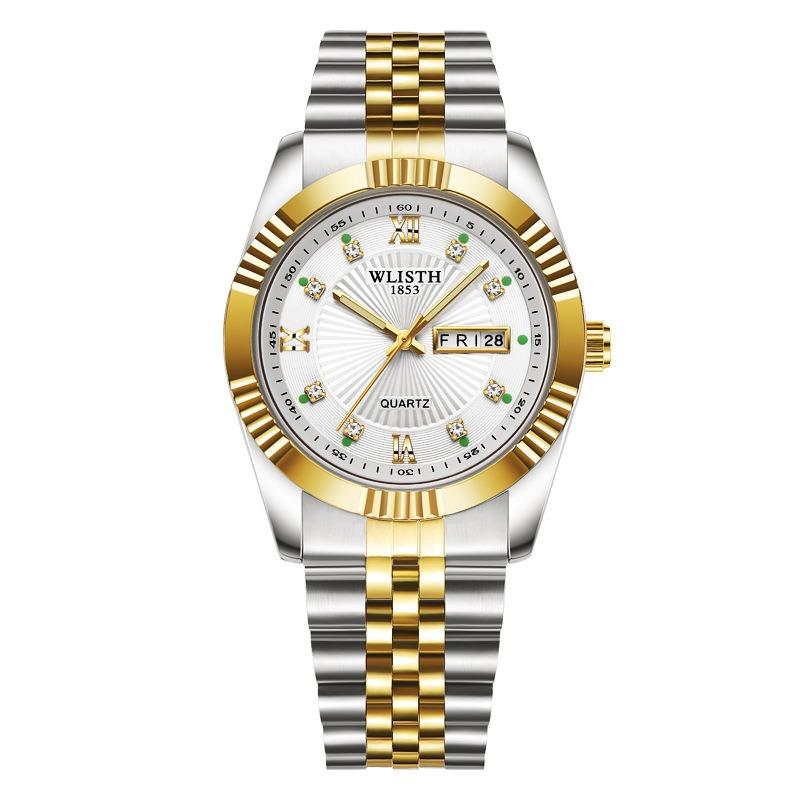 Top Brand Fashion Temperament Men's Watch Luminous Double Calendar Solid Steel Band Quartz Watch Couples Watch