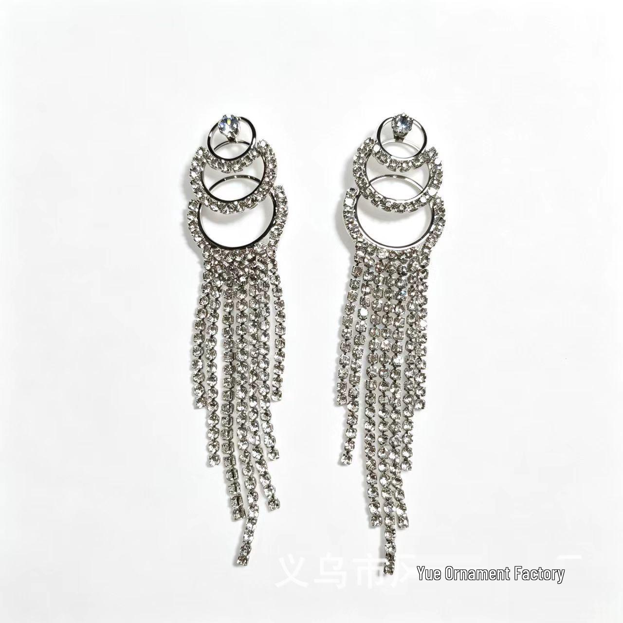 Luxury European and American Tassel Zirconia Rhinestone Earrings 18K