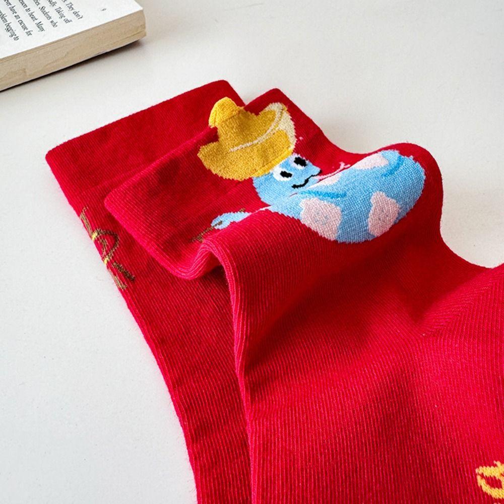 Good Luck New Year Red Sock Ruffle Tube Socks Women Cute Zodiac Year Socks  Autumn Winter