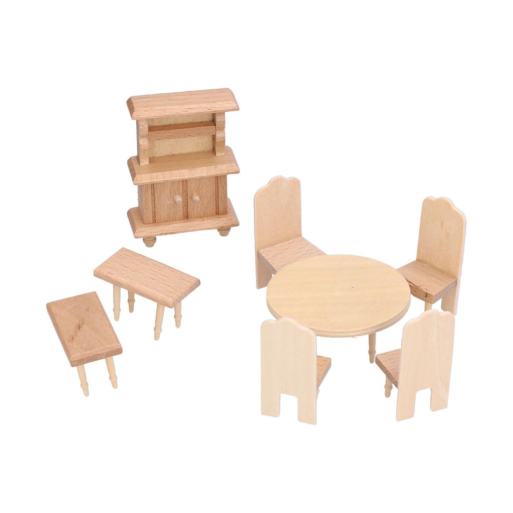 Ensemble miniature de maison de poupée table à manger et chaises 1:Accessoires de Maison de Poupée Échelle 1:12 pour Salon Salle à Manger Chambre à Coucher Série Salle à Manger