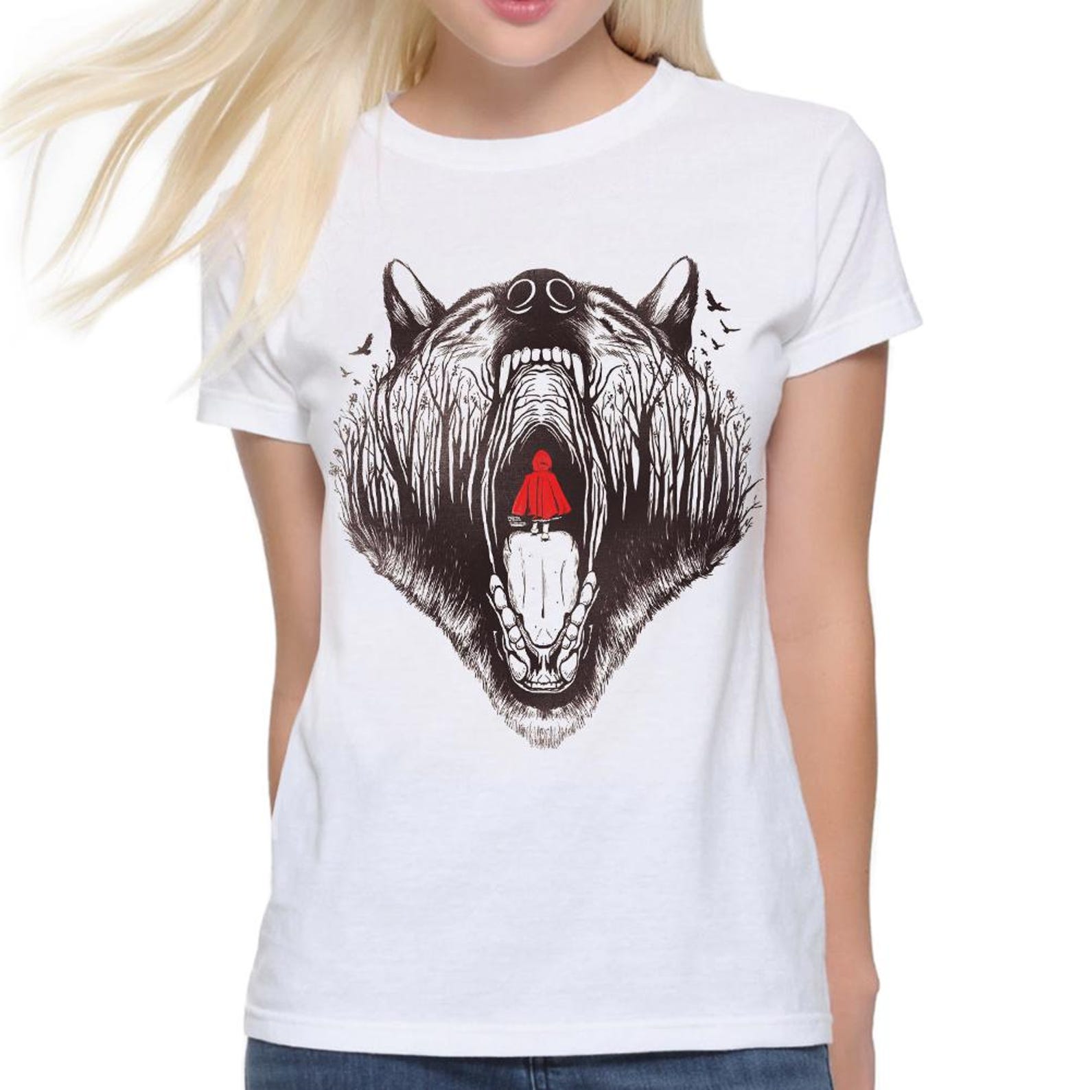 Little Red Riding Hood and Wolf T-Shirt, Men s and Women s Sizes S