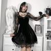 GlowGirl Halloween Gothic Grunge Punk Women Dress Long Sleeve Lace Slim Black Dresses New Y2K Harajuku Lolita Fairy Core Party Dress