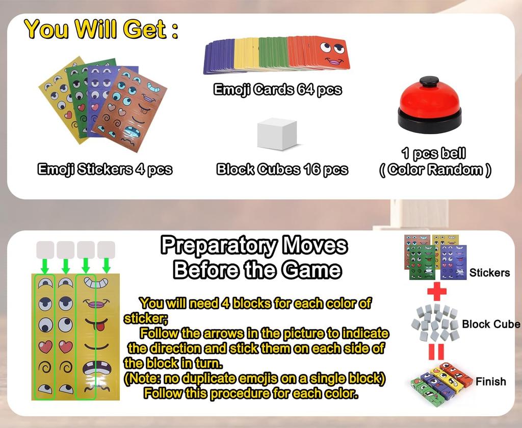 Face Changing Magic Cubes Game,Expression Matching Block Puzzle with Bell, Educational Building Toy for Adults