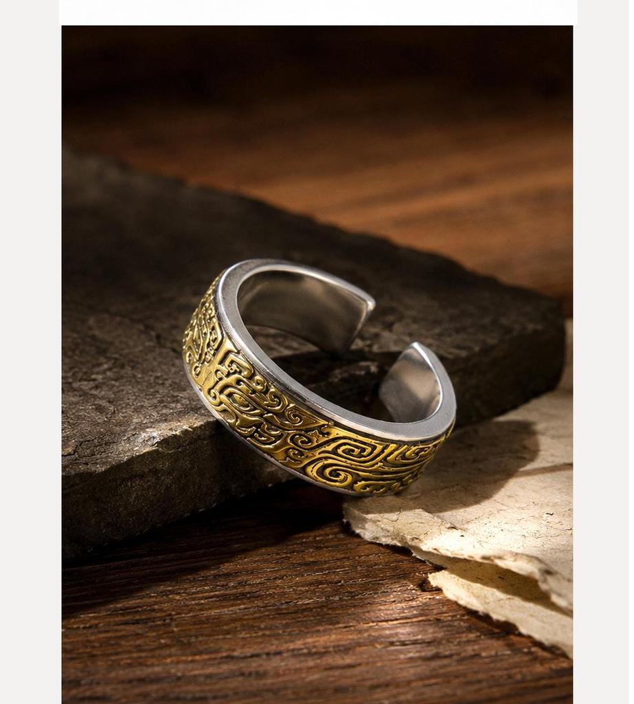 Men's Taotie Pattern Wedding Rings: Daoist Culture & Classic Mythical Beasts Brass Rings for Couples
