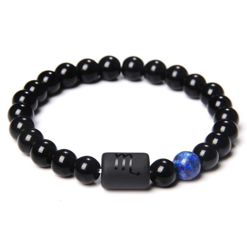 12 Sternbilder Sternzeichen Schwarzes geflochtenes Lederarmband Krebs Löwe Jungfrau Waage Gewebtes Glaskuppelschmuck Punk Herrenarmband