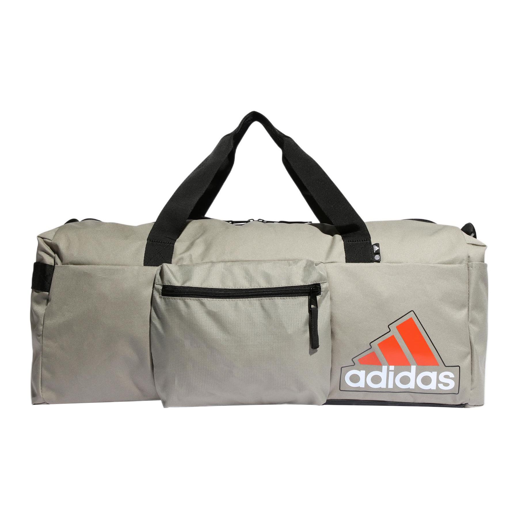 

Adidas Logo Print Zipper Closure Recycled Polyester Tote Shoulder Crossbody Sports Gym Bag Large Unisex bags Pebble-Silver-Grey White Old-Red HT4759 Pebble Silver Gray/White/Old Red