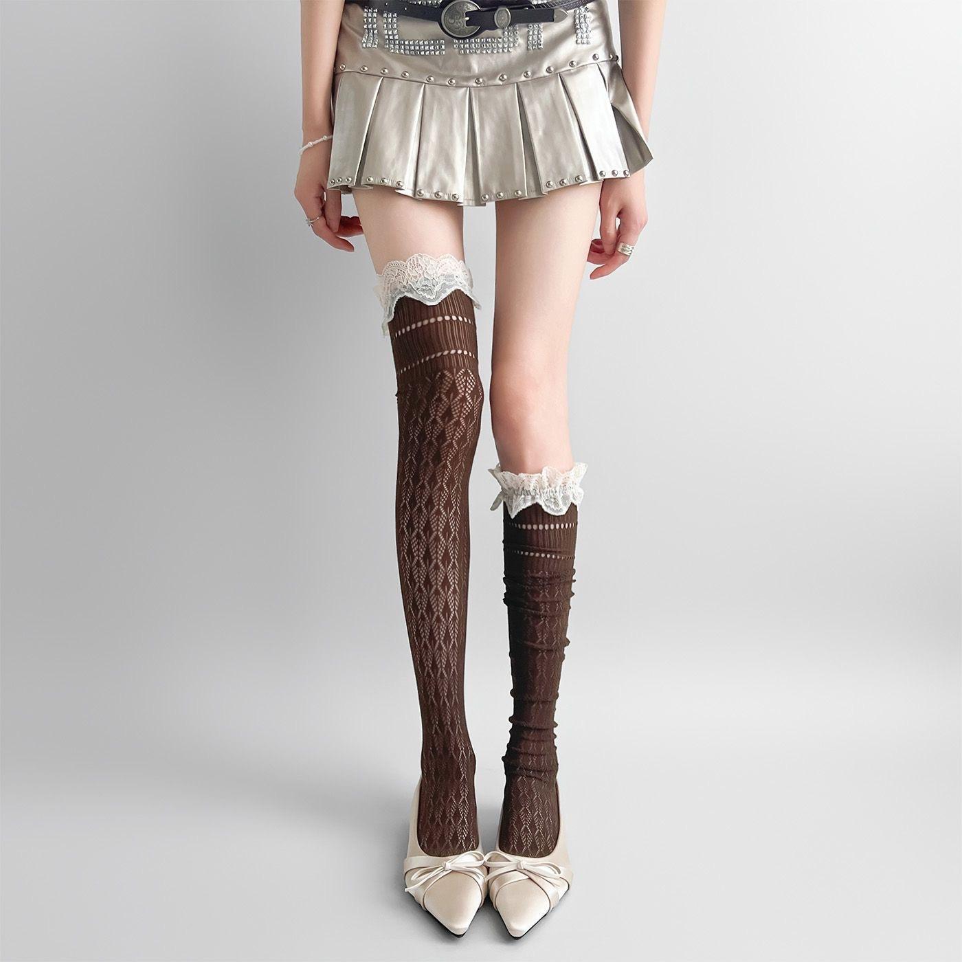

New Lolita Lace Edge Fishnet Thigh High Stockings Japanese JK Y2K Retro Ballet Socks for Women Summer Overknee Hosiery Stockings One Size