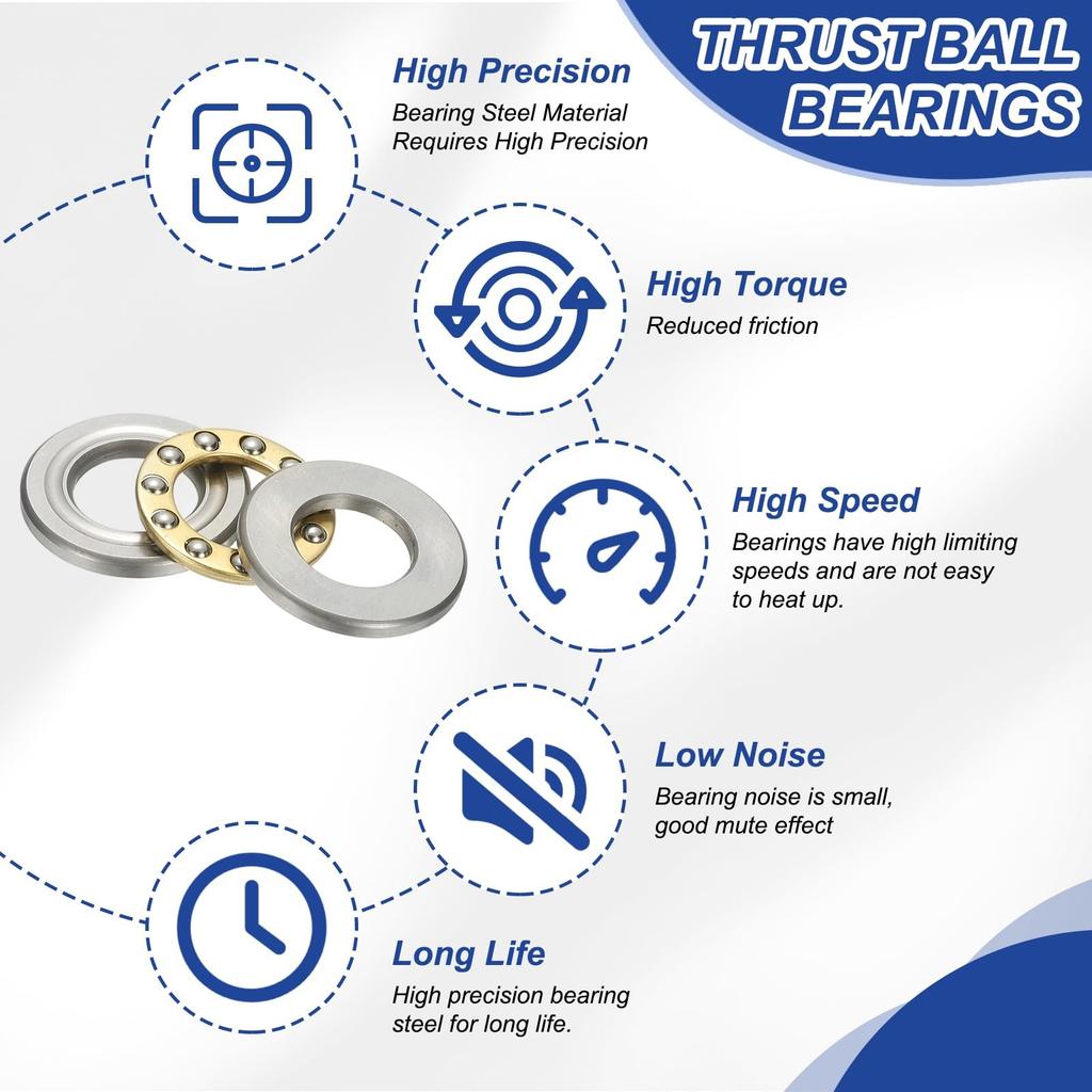 PATIKIL 4pcs 8x16x5mm Chrome Steel Thrust Ball Bearing for Miniature Single Row Roller Miniature