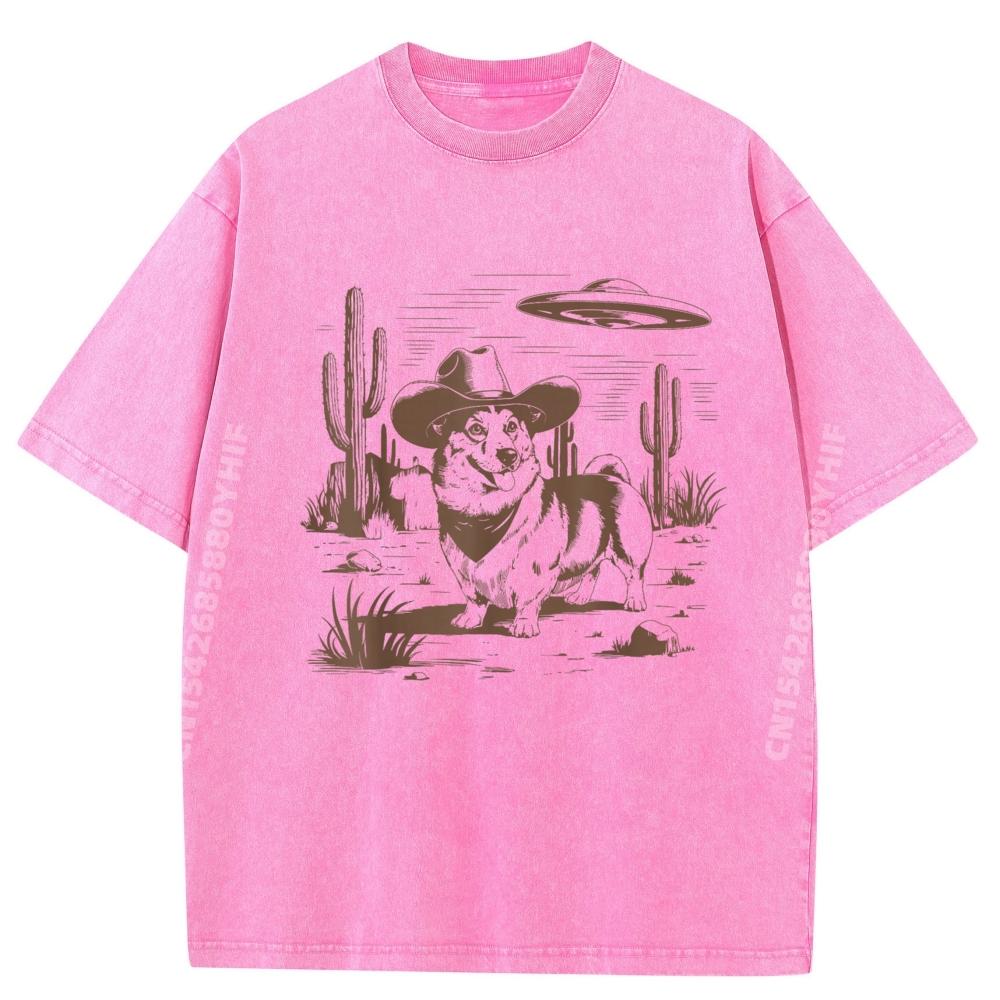 

UFO Corgi Western Alien Vintage 90s Wild West Fun Cowboy Dog Street Wear T Shirt SOFT Funny Shirt Mother s Day 5XL різнокольоровий
