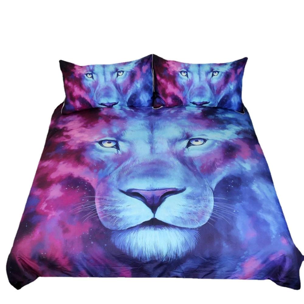 Comforter Microfiber Bed Set Animal 3D Nose Lion Head Queen Size Coloured Drawing Bedding Bed Set Luxury-No Bedsheet