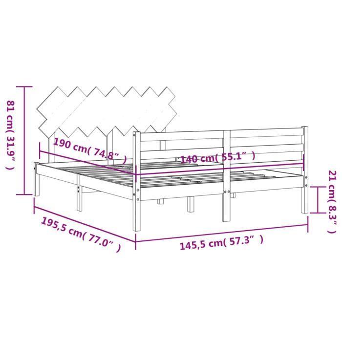 VidaXL Cadre de lit avec tête de lit blanc 140x190 cm bois massif 3195267