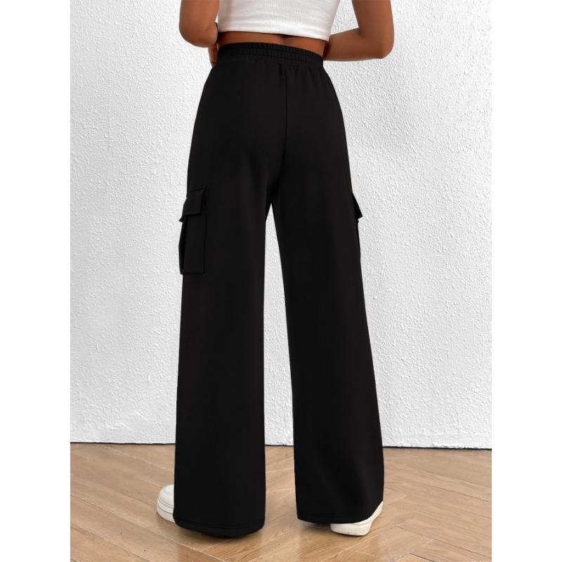 2025 Fashion Loose Casual Wide-leg Women Long Pants Drawstring Solid Color Pockets Sweatpants Office Autumn Wintercasual Jogging Pants Simple Trousers