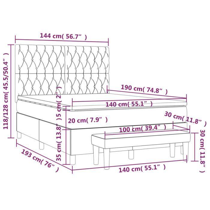 3138021 vidaXL Lit à sommier tapissier avec matelas Noir 140x190 cm Velours