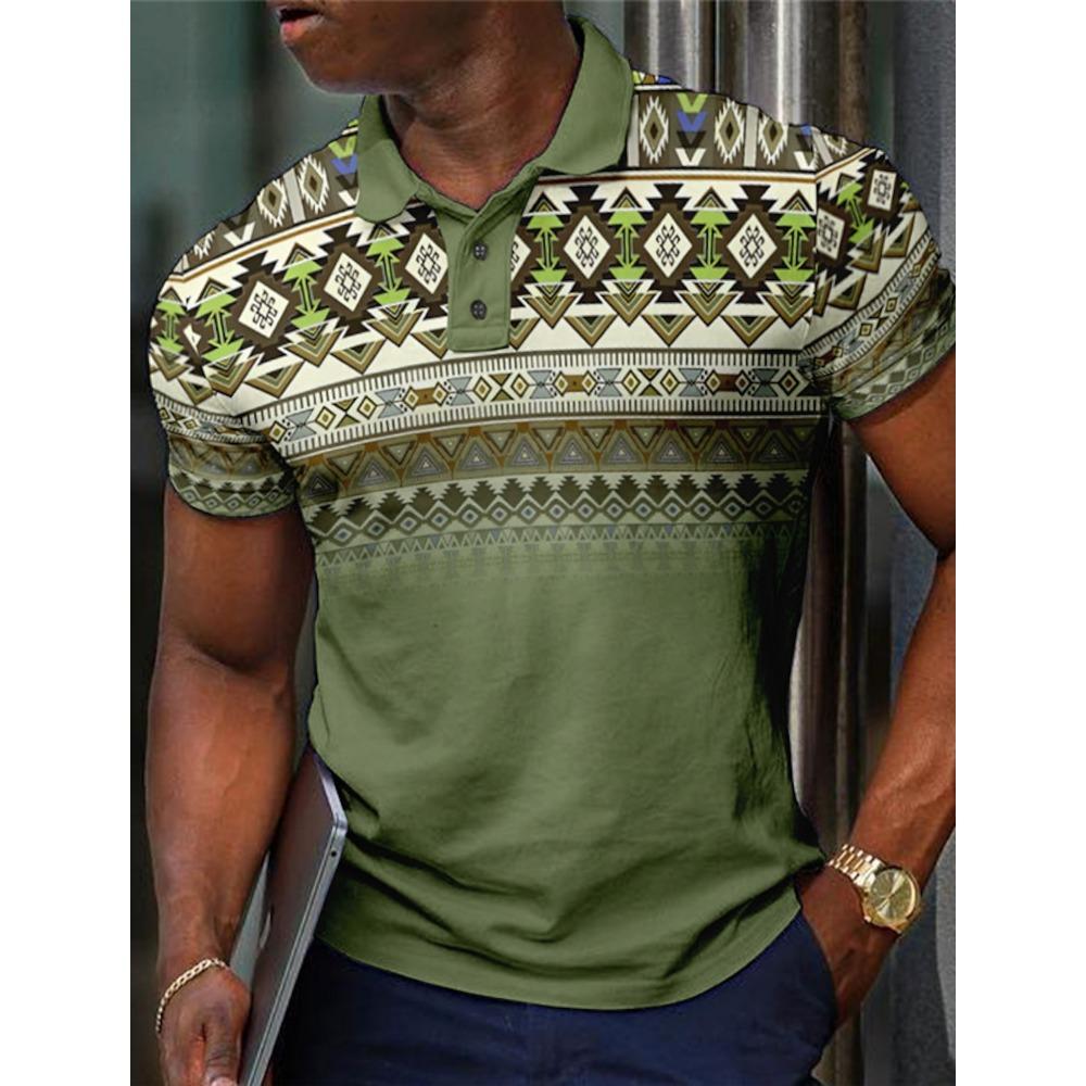 Men's Tribal Polo Shirts Golf Shirt Short Sleeve Polo Shirts Collared Shirts Vintage Casual Vacation Wear Party Outfits Buttons