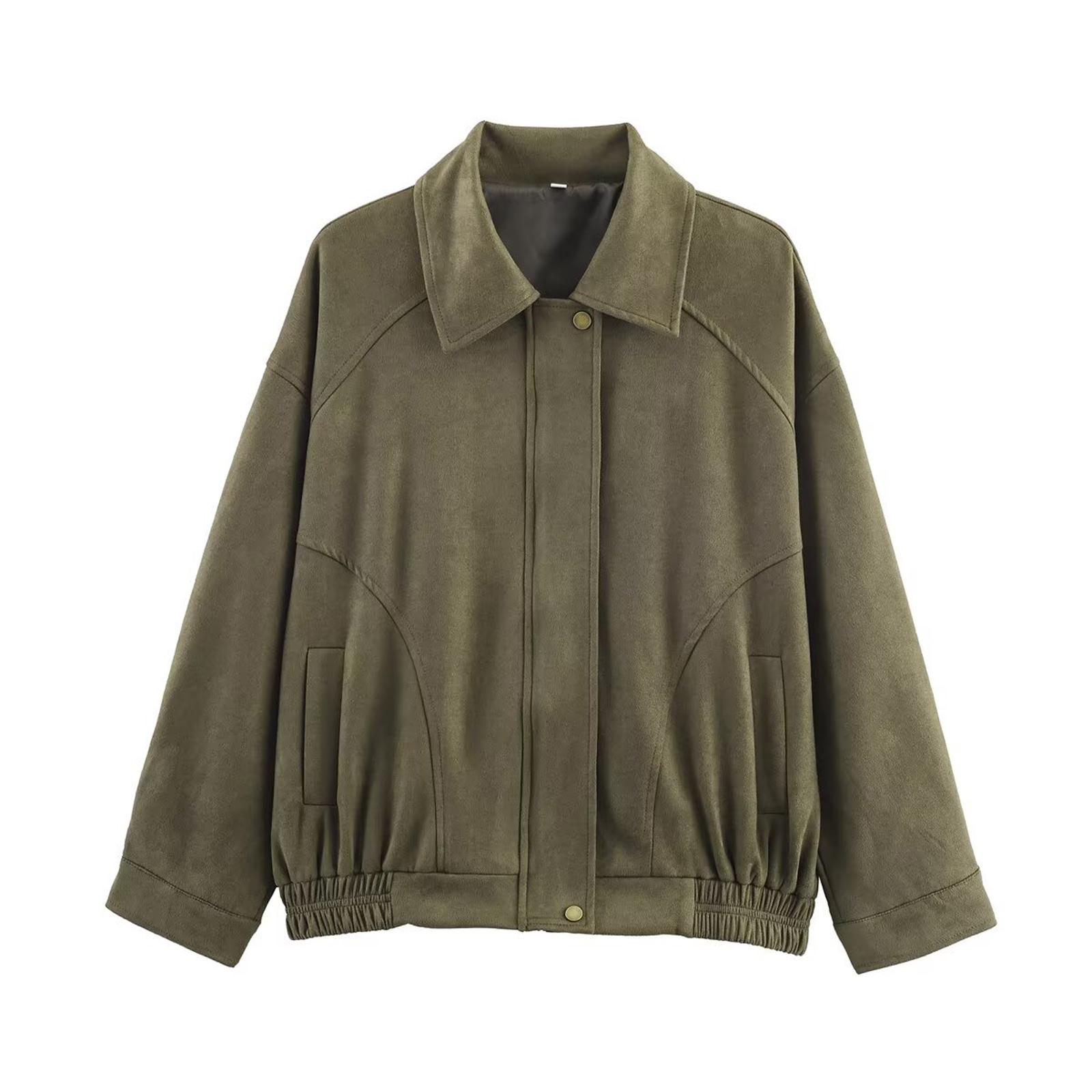 

Женская куртка из искусственной замши на пуговицах, оверсайз, со сборкой по подолу, короткой длины, повседневная винтажная верхняя одежда с карманами S