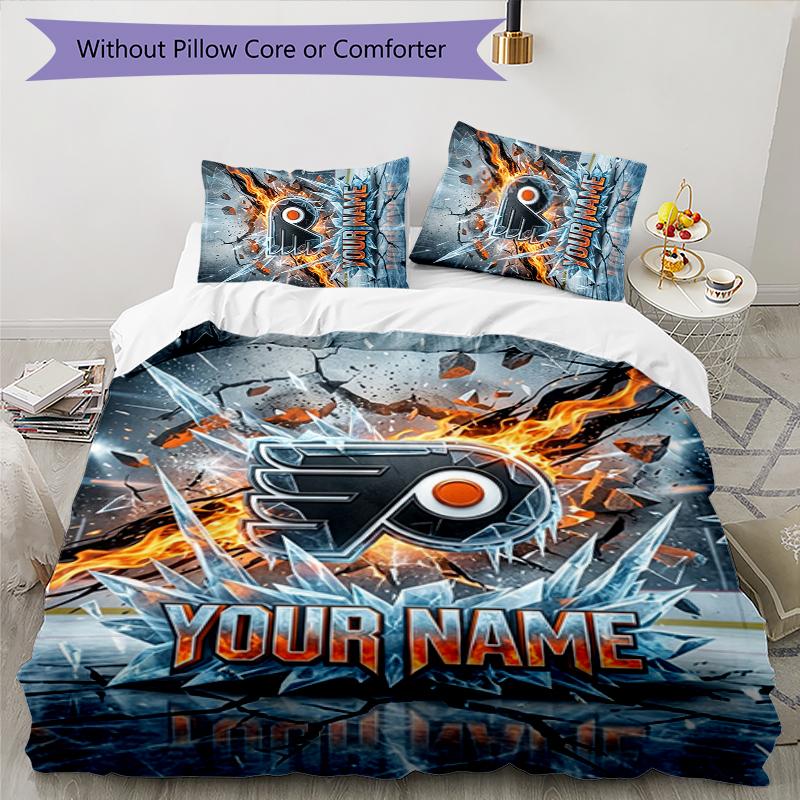 City Flames Personalized name text Bedding Set, 1 Duvet Cover & 2 Pillowcases Soft Comfortable Bedroom Home Textile Décor