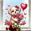 Dog Holding Flowers and Hearts Static Cling Window Stickers No Glue Needed for Bedroom Living Room Balcony Removable Reusable