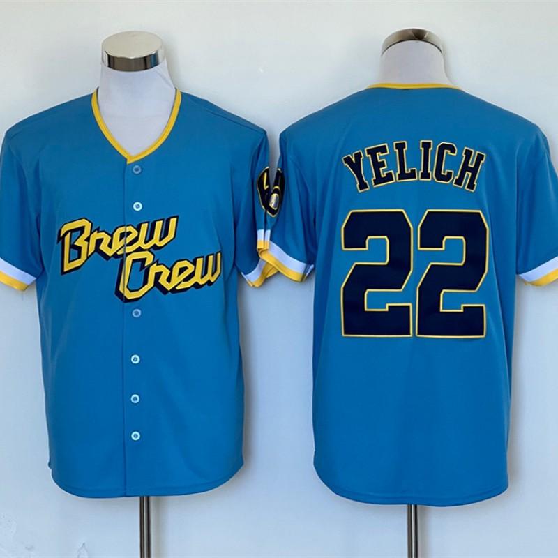 Milwaukee Brewers 22 Yelich Baseballtrikot Bestickt Trainingsspiel-Uniform Herren Damen