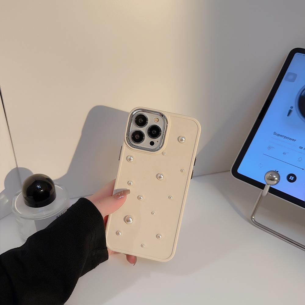 Three-dimensional Pearl 17 Apple Mobile Phone Case Iphone16 Simple 11 Electroplating 12 Light Luxury 15promax Suitable for X/13