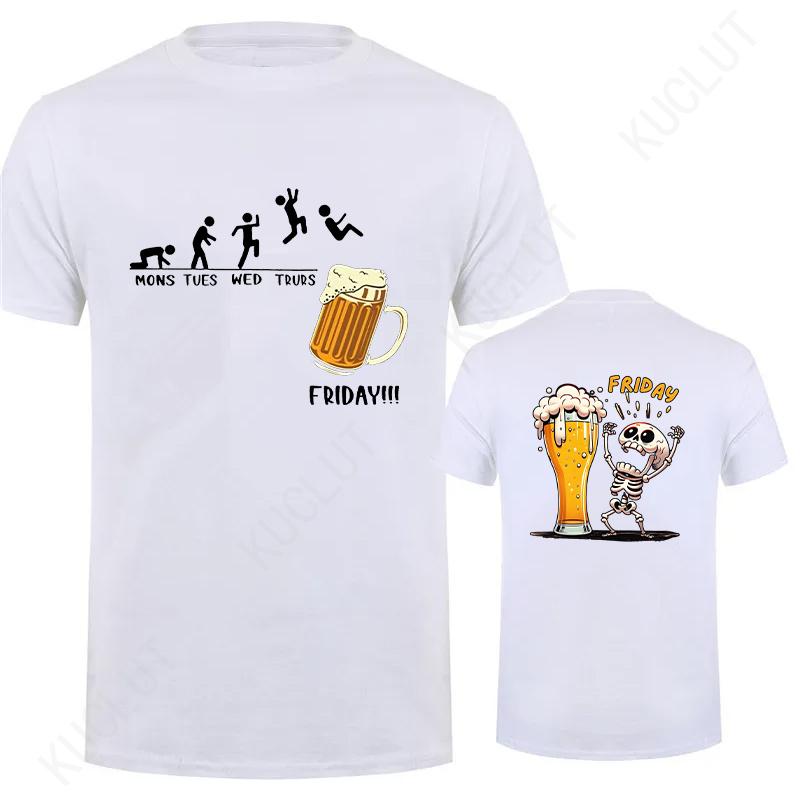 Fashion Skeleton Enjoying FRIDAY Beer Day Tees Back Print Men's T-Shirt Finally Friday for Drink Lover Male Oversized Clothing