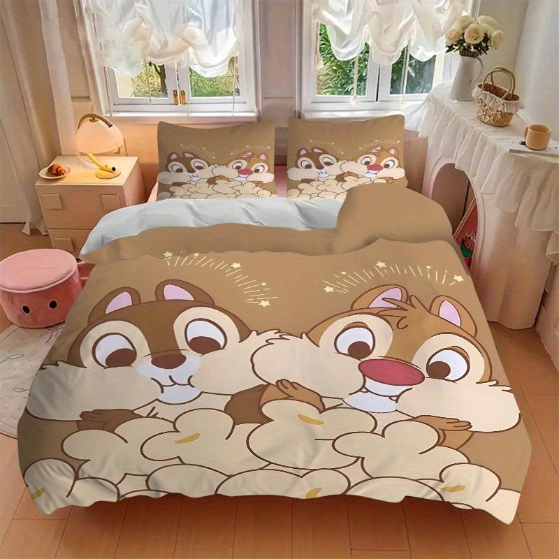 3pcs Chip 'n' Dale Printed Bedding Set, Breathable And Soft, Machine Washable, Christmas Gift, Suitable for Bedroom Decoration, 081