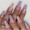 24Pcs Purple Butterfly Sequin Long Ballerina Press On Nails Removable Full Cover False Nail Art Tips