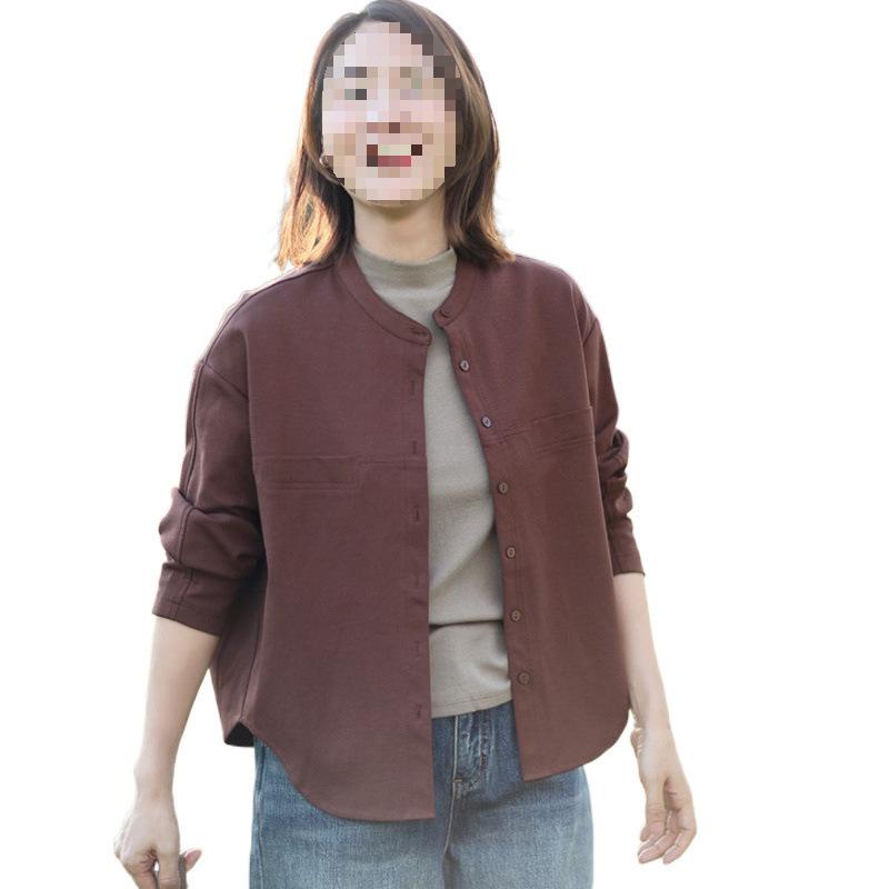 2024 Autumn Women's Minimalist Stand Collar Loose Long Sleeve Jacket