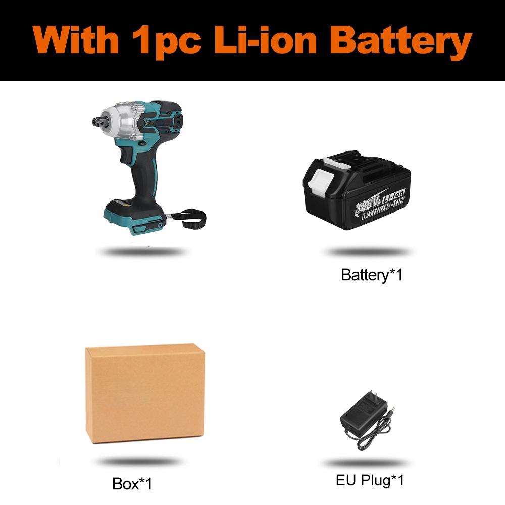 

800N.m 388VF 4-ступенчатый бесщеточный беспроводной электрический ударный гайковерт, гаечный ключ 1/2 дюйма для аккумулятора Makita 1*Battery