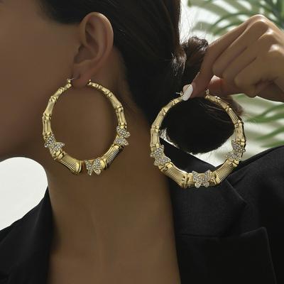 Women Simple Elegant Rhinestone Inlaid Butterfly Large Small Circles Drop Earrings