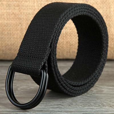 Double Ring Buckle Canvas Belt Men's and Women's BlackDType Buckle Cloth Fabric Belt Semicircular Ring Lengthened Canvas Pant EMA