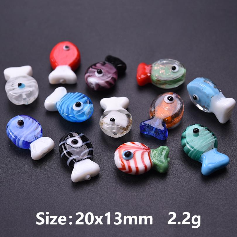 12pcs/Lot Mixed Patterned Stripe Fish Beads For Jewelry Making Supplies Cute Animal Glass Spacer Bead Handmade Bracelets Anklets
