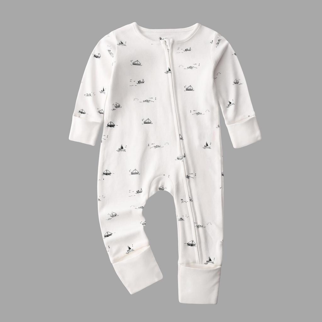 Newborn Cotton Zipper Footed Romper - Long Sleeve, All-Seasons Wear