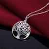 925 Sterling Silver 16inch Chain Tree Round Pendant Necklace For Woman Fashion Wedding Engagement Charm Jewelry