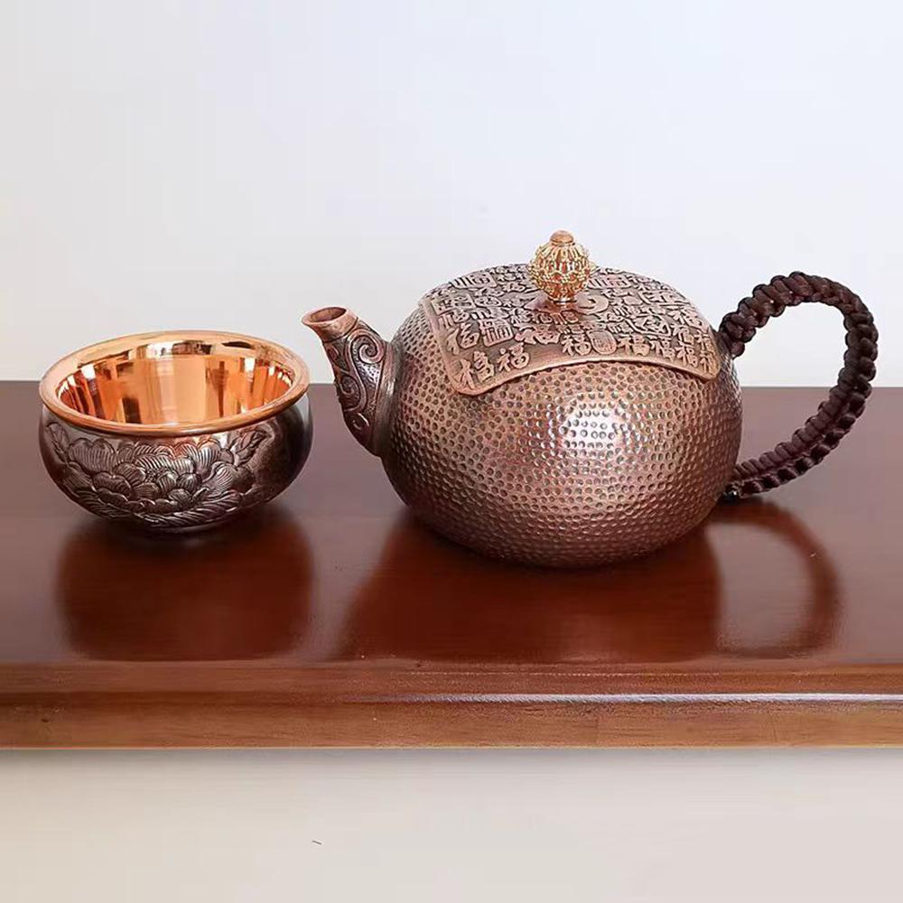 Pure copper small teapot, Hand hammered red copper tea kettle, Health boiling tea pot, Kung Fu tea set for home