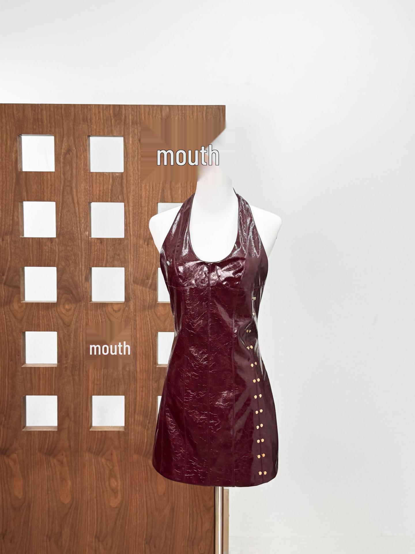 

Women s Retro Wine Red Patent Leather Sleeveless Bodycon Halter Dress Large